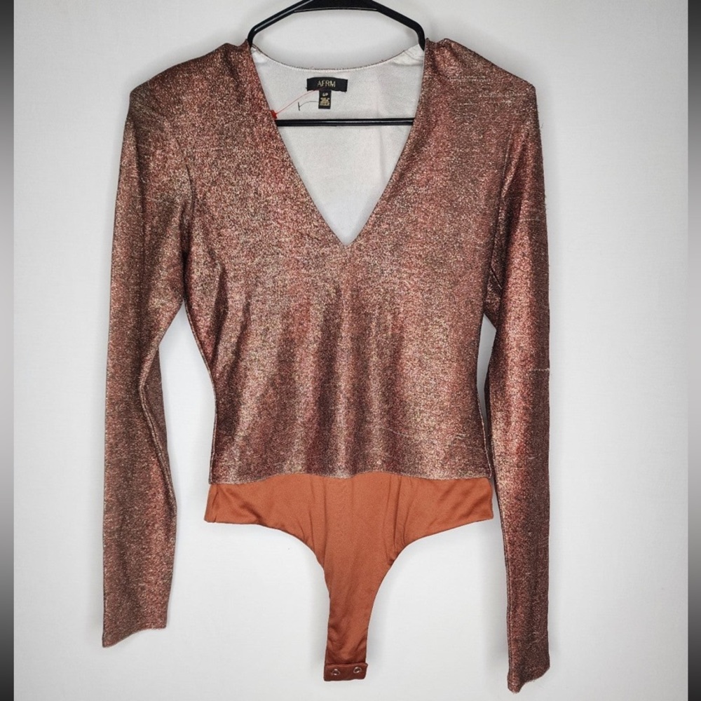 AFRM Shimmering Bronze V-Neck Bodysuit